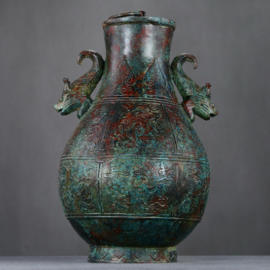 Chinese antique bronze hunting patterned teapot