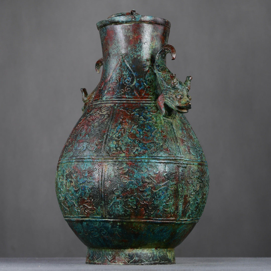 Chinese antique bronze hunting patterned teapot