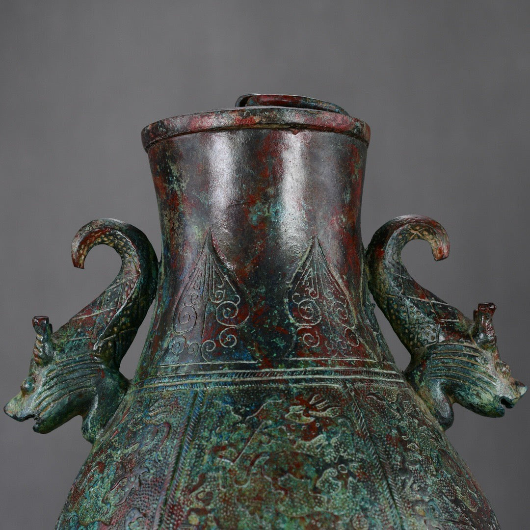 Chinese antique bronze hunting patterned teapot