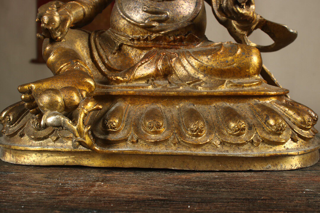 Chinese antique pure copper yellow statue of the God of Wealth Buddha