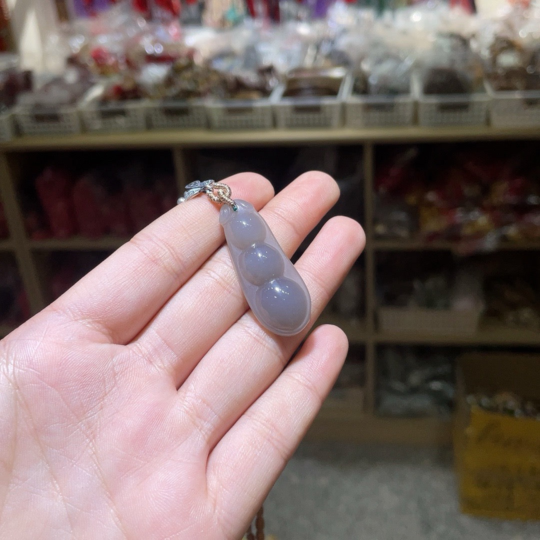 Olive Stone and Hotan Jade Smoke Purple Bean Necklace