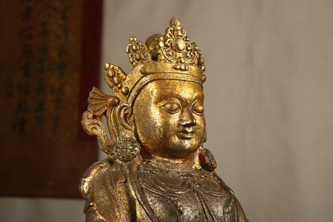 Chinese antique pure copper yellow statue of the God of Wealth Buddha