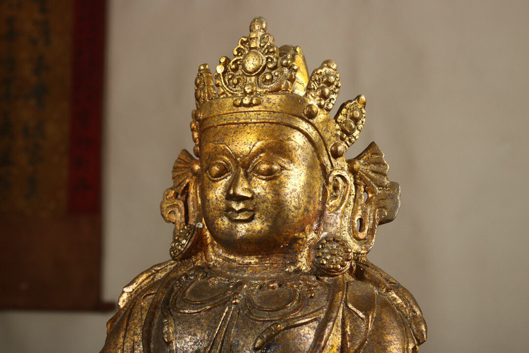 Chinese antique pure copper yellow statue of the God of Wealth Buddha