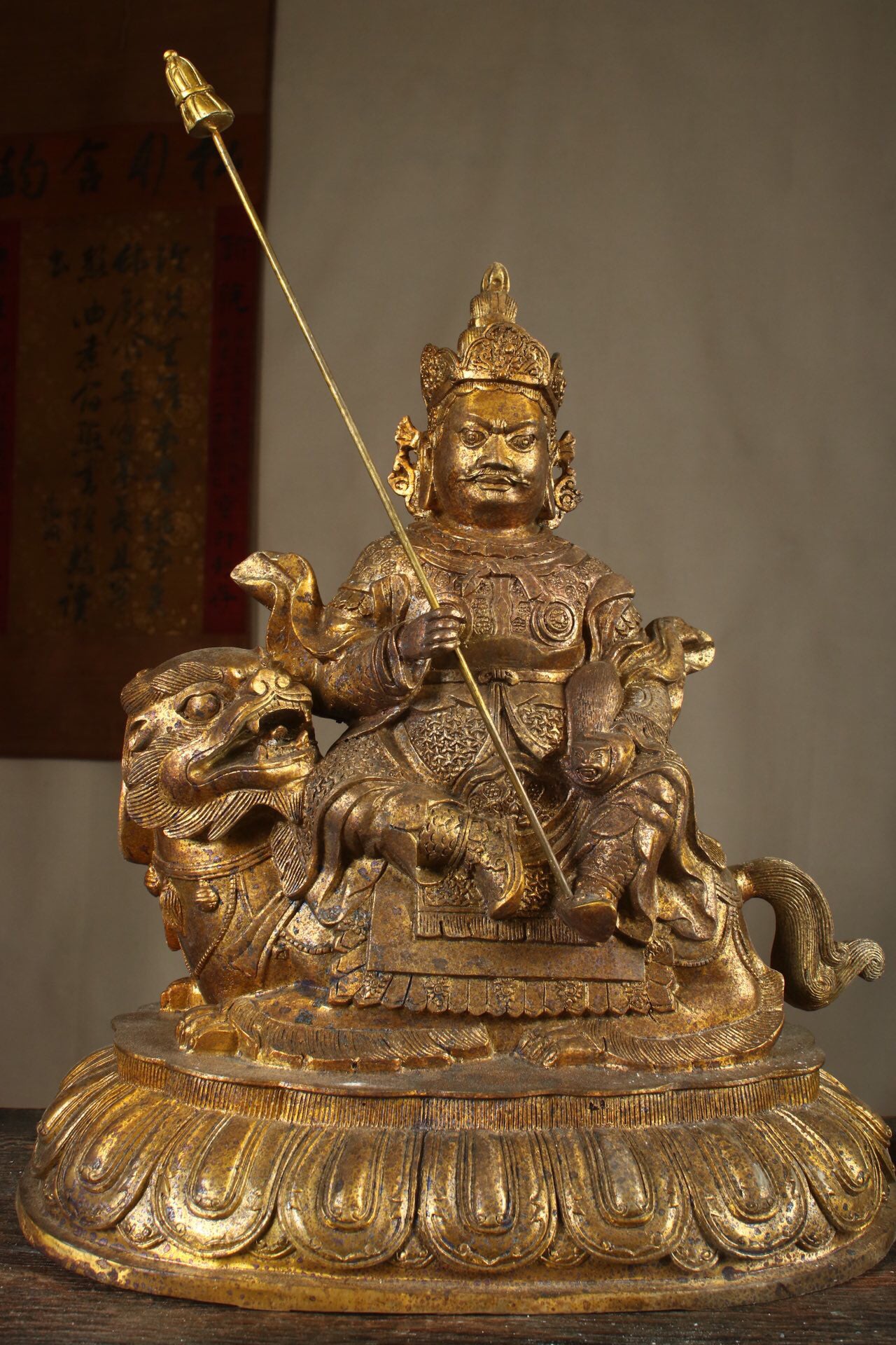 Chinese Antique Pure Copper Treasure Heavenly King Buddha Statue