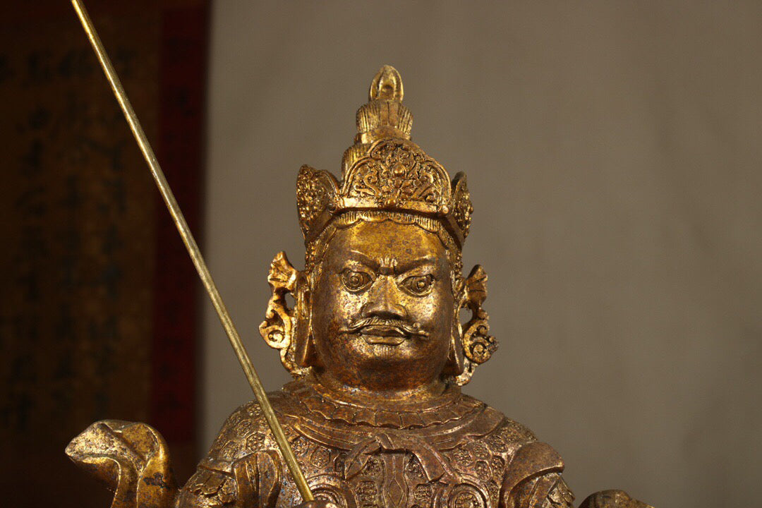 Chinese Antique Pure Copper Treasure Heavenly King Buddha Statue