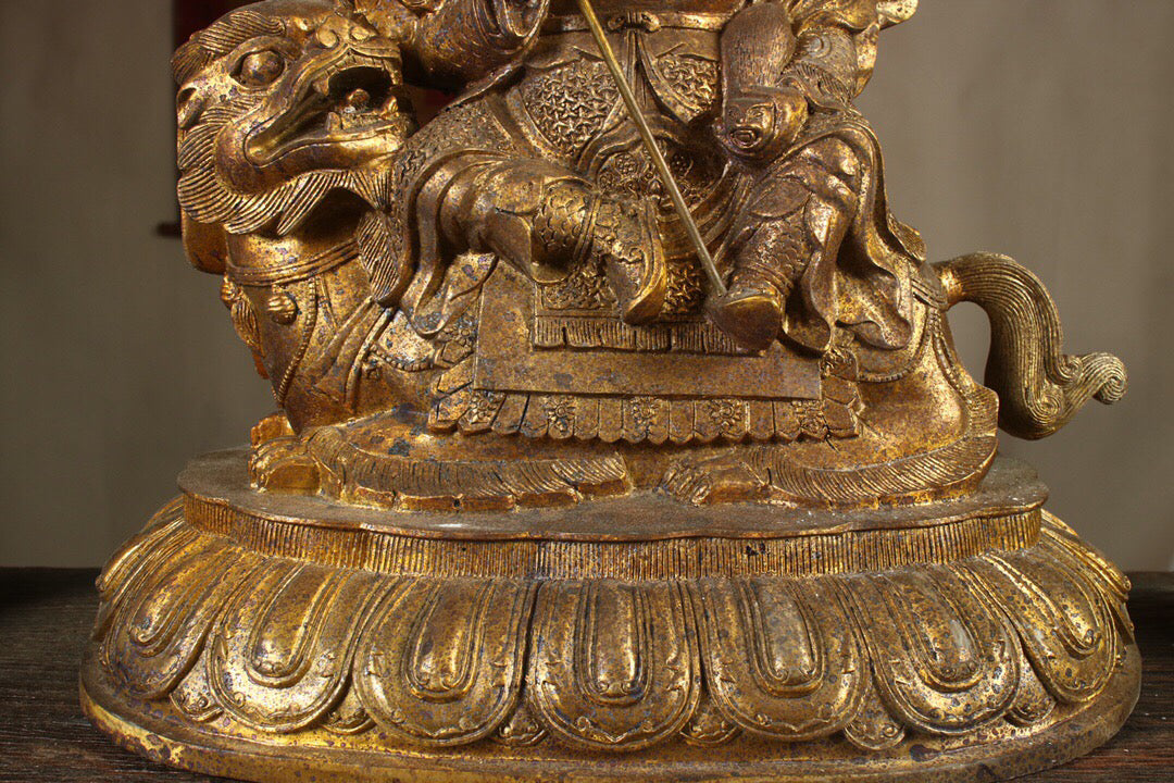 Chinese Antique Pure Copper Treasure Heavenly King Buddha Statue
