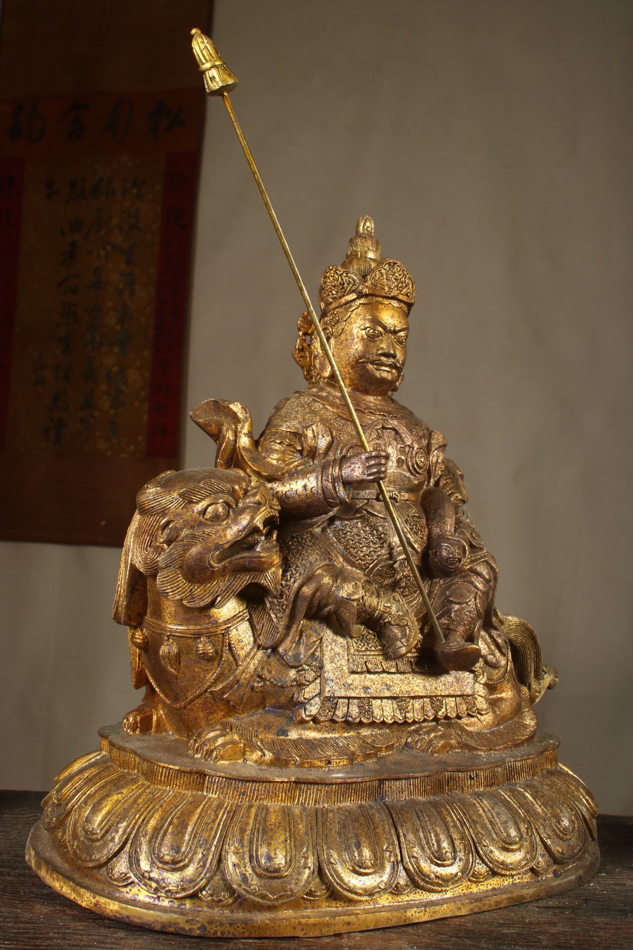 Chinese Antique Pure Copper Treasure Heavenly King Buddha Statue