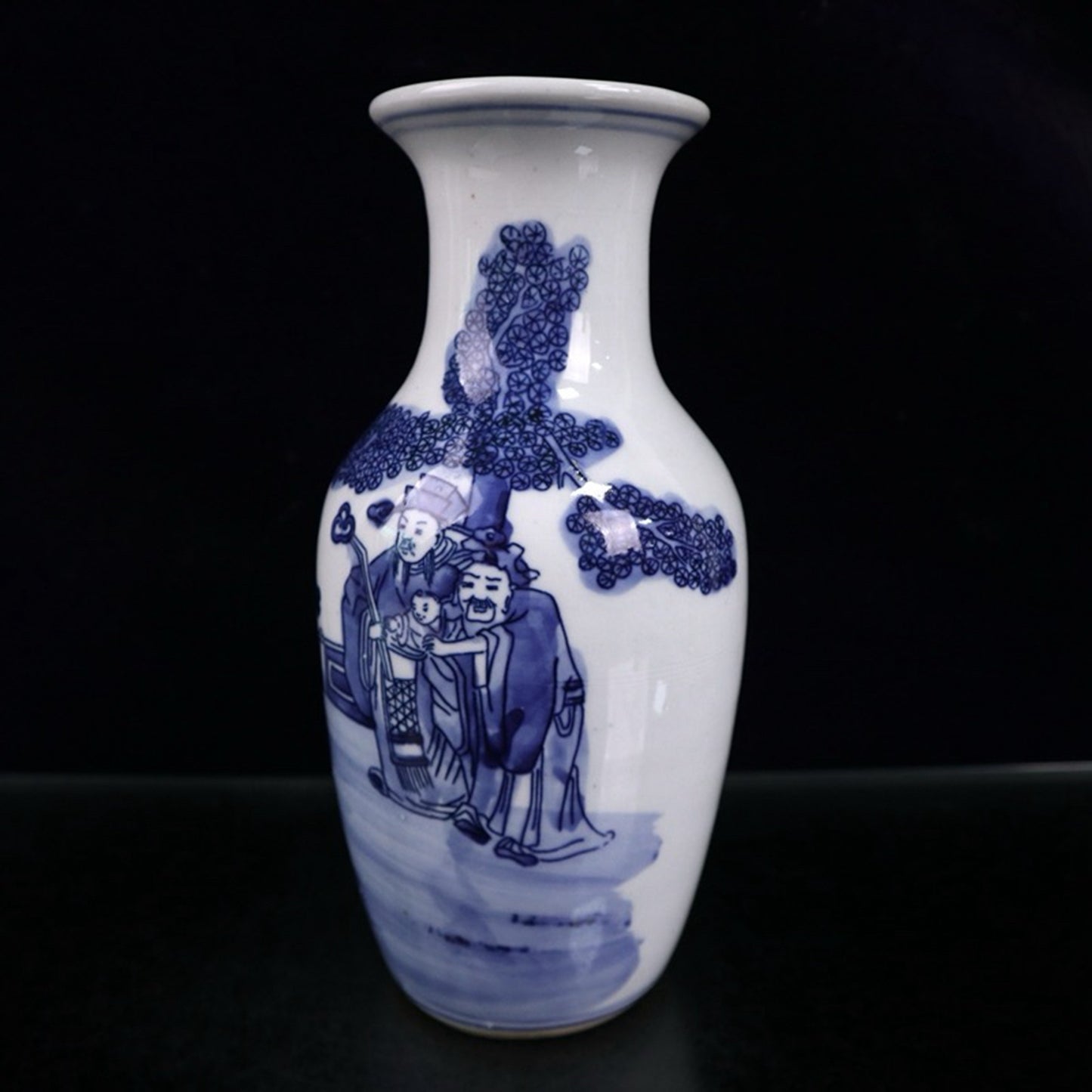 Blue and white three star figure patterned vase