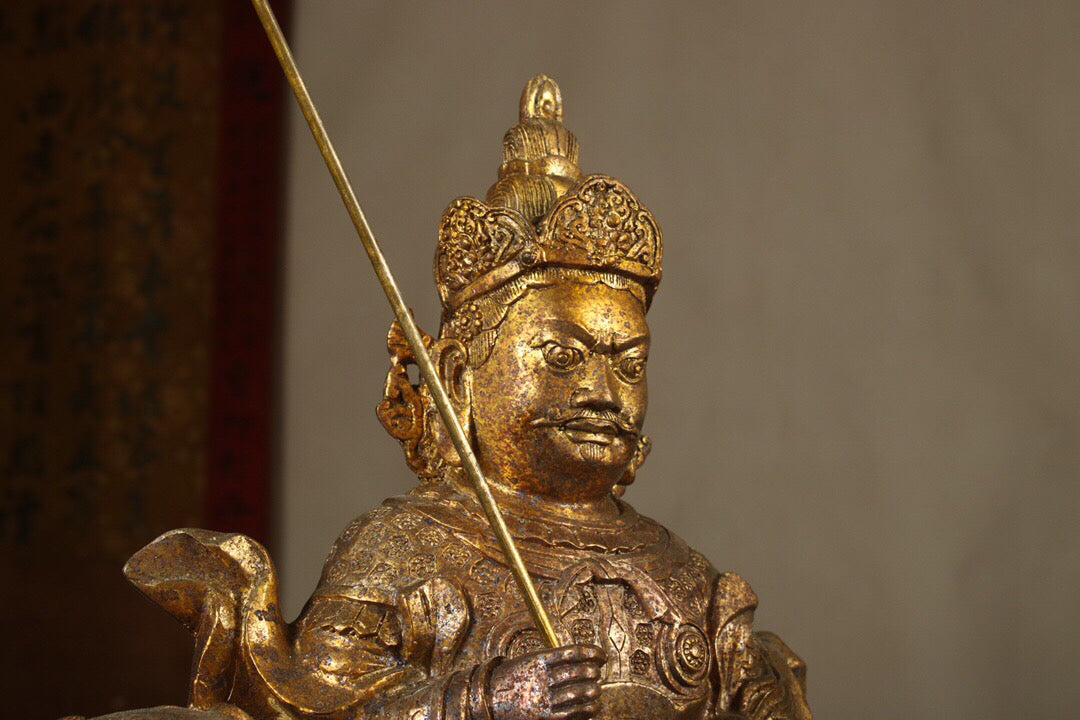 Chinese Antique Pure Copper Treasure Heavenly King Buddha Statue