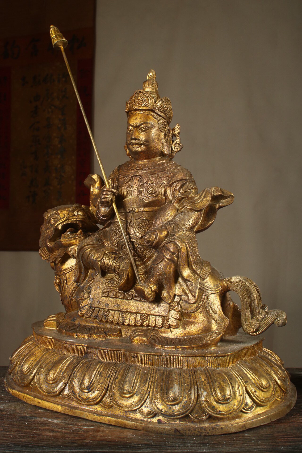 Chinese Antique Pure Copper Treasure Heavenly King Buddha Statue