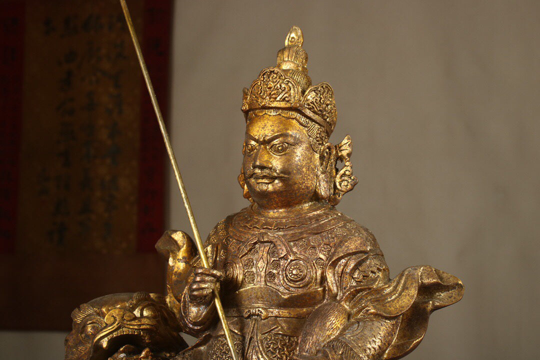 Chinese Antique Pure Copper Treasure Heavenly King Buddha Statue