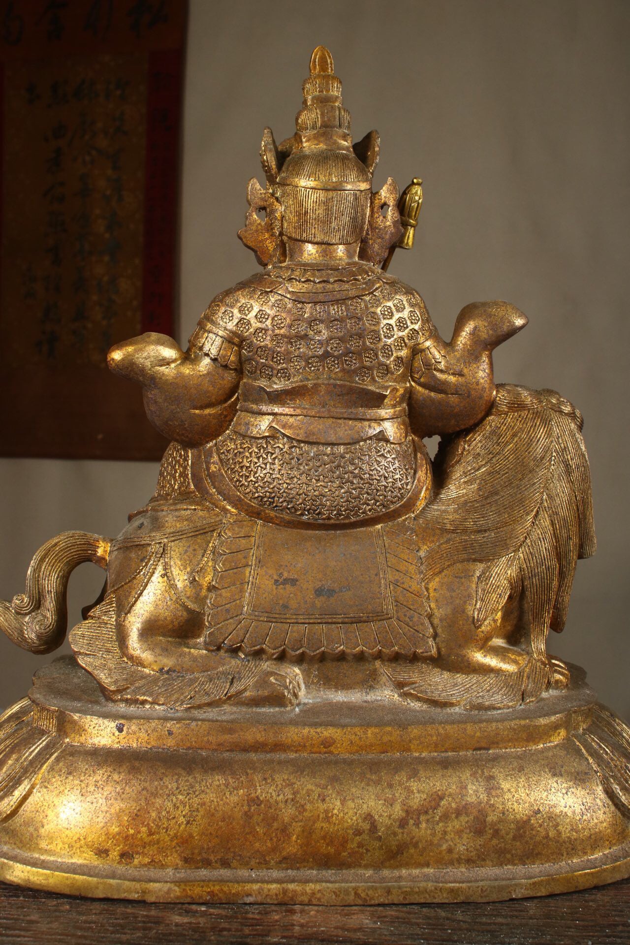 Chinese Antique Pure Copper Treasure Heavenly King Buddha Statue