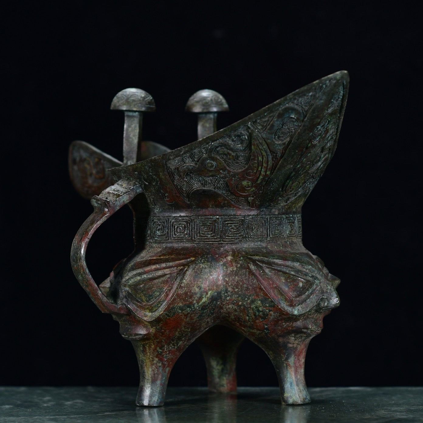 Chinese Antique Bronze Man Face Cup