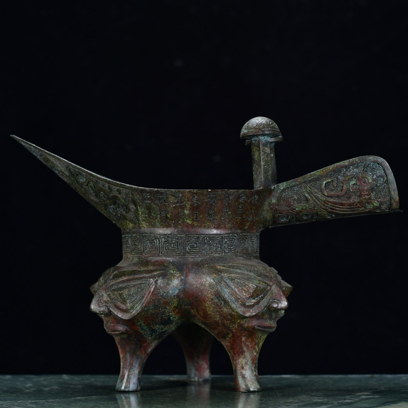 Chinese Antique Bronze Man Face Cup