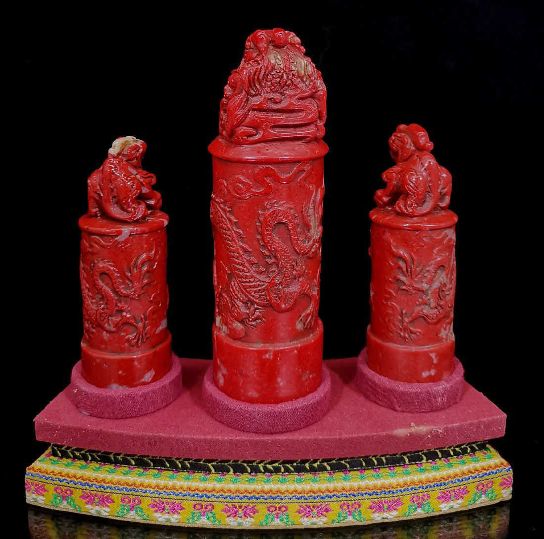 Chinese Antique Three Dragon Pillar Seal