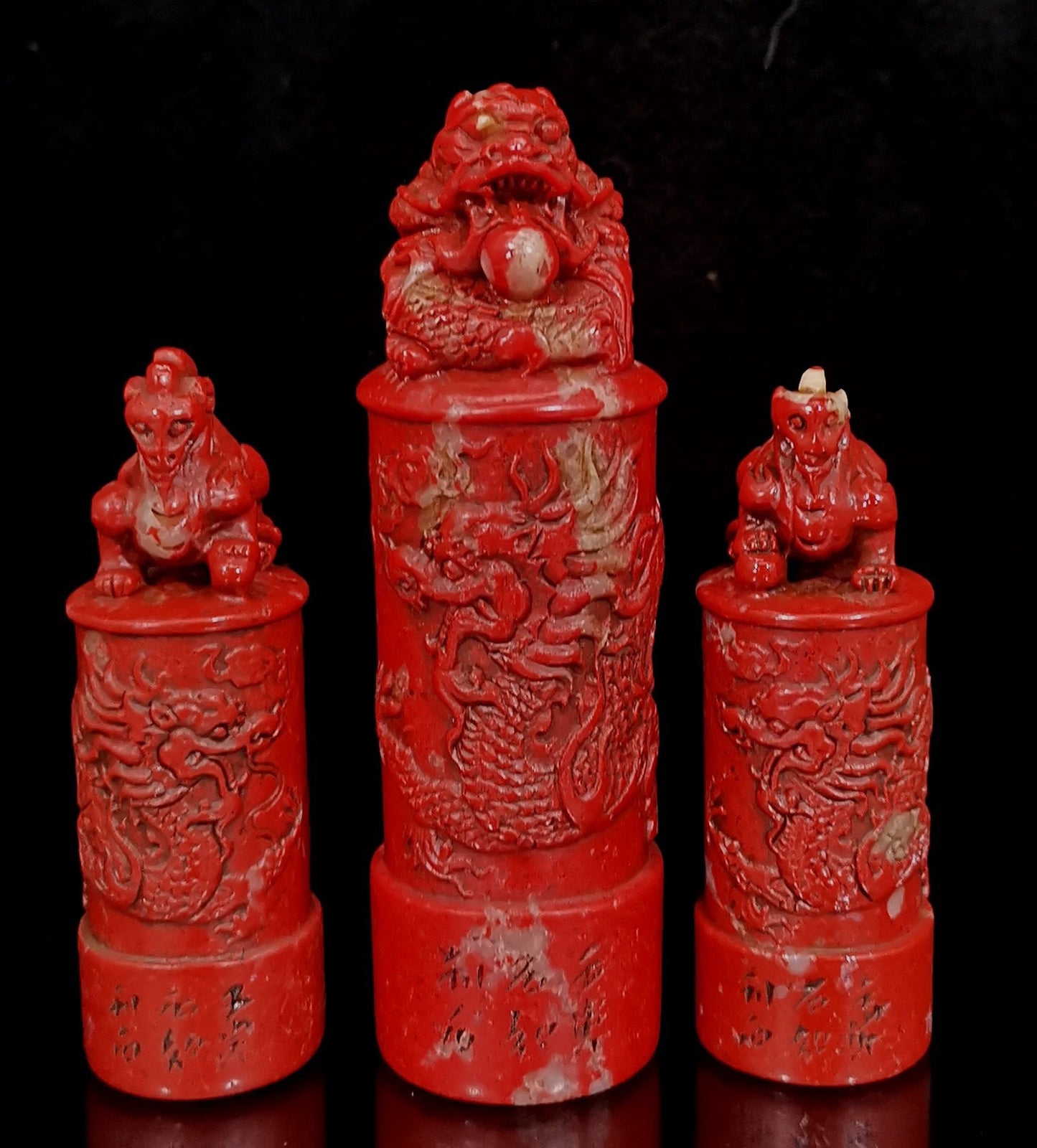 Chinese Antique Three Dragon Pillar Seal