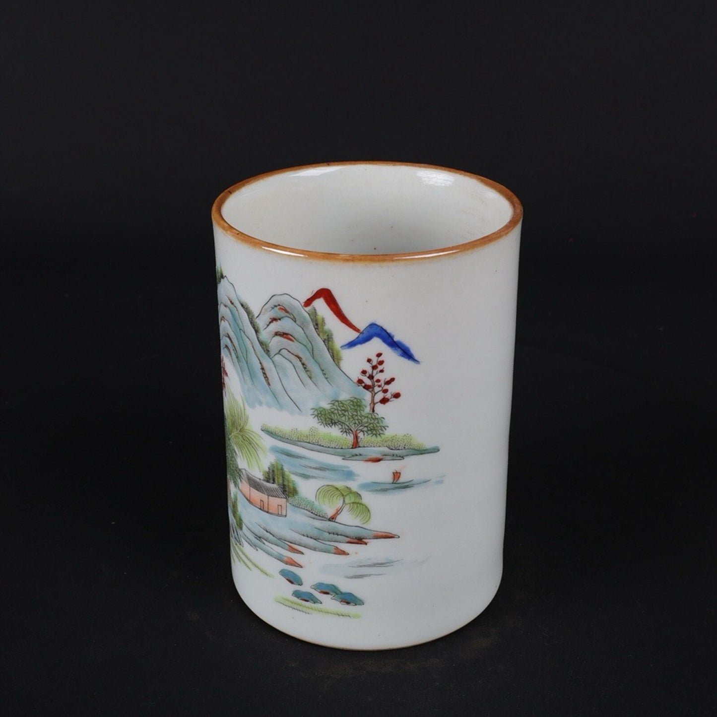 Light Crimson Colored Landscape Pattern Small Pen Holder
