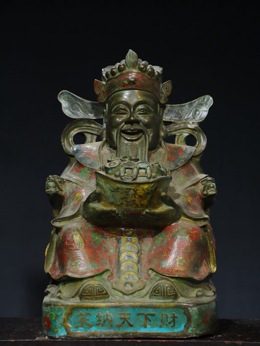 Chinese antique pure copper cloisonn é cloisonn é wire enamel colored statue of the God of Wealth Buddha