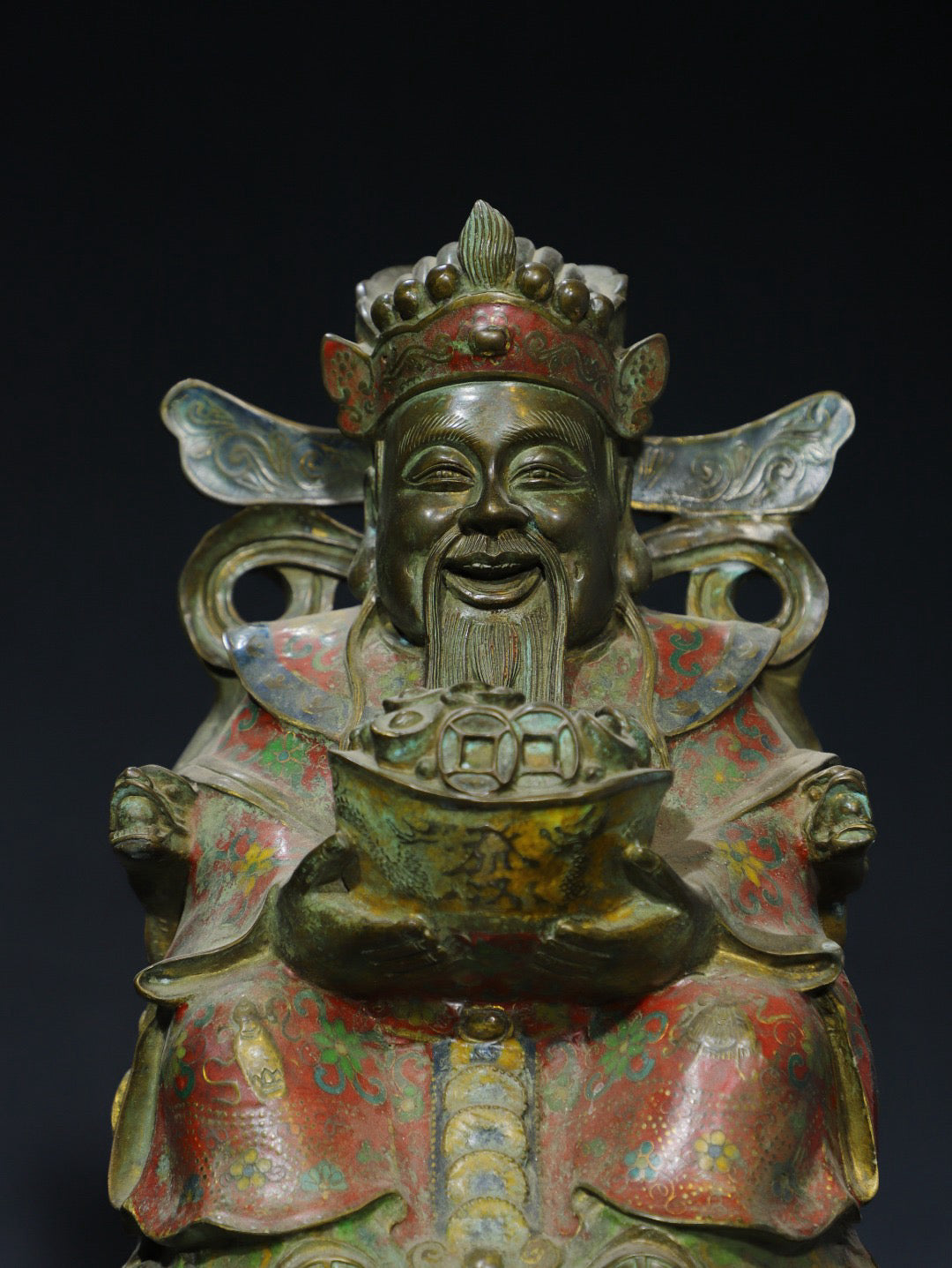 Chinese antique pure copper cloisonn é cloisonn é wire enamel colored statue of the God of Wealth Buddha