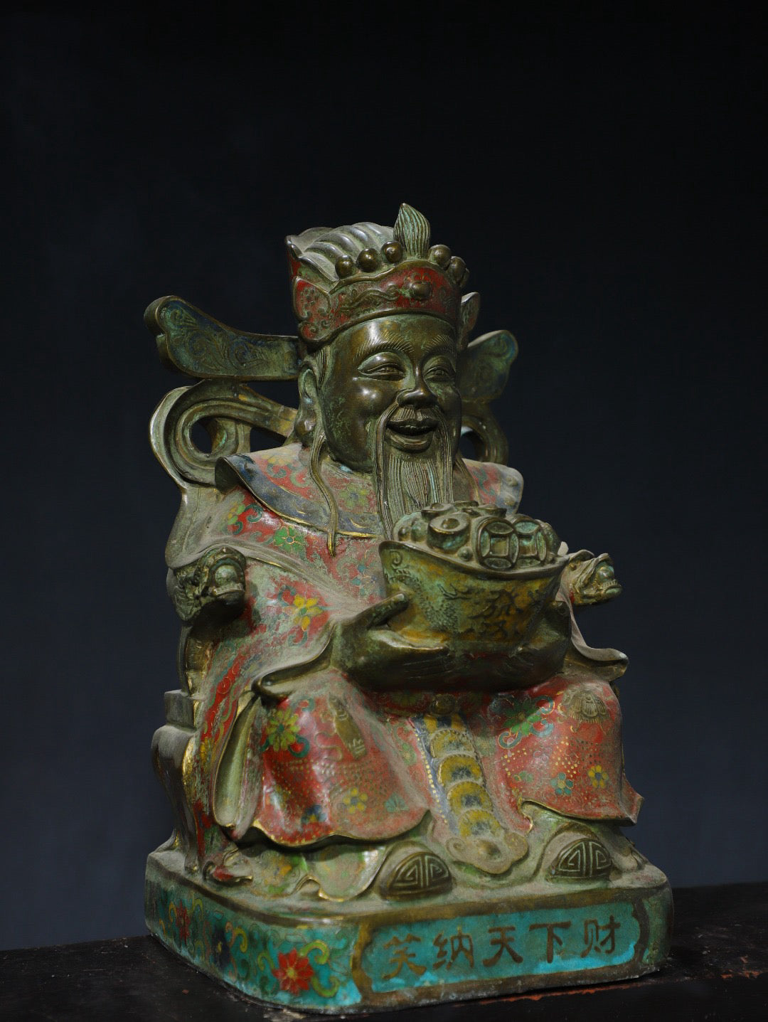 Chinese antique pure copper cloisonn é cloisonn é wire enamel colored statue of the God of Wealth Buddha