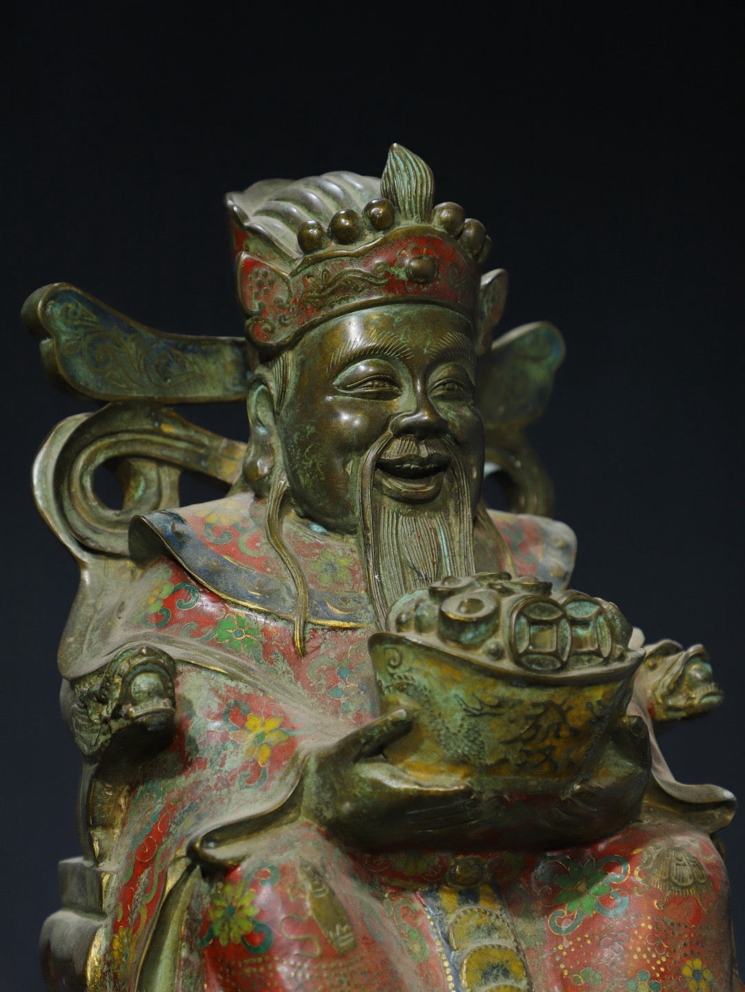 Chinese antique pure copper cloisonn é cloisonn é wire enamel colored statue of the God of Wealth Buddha