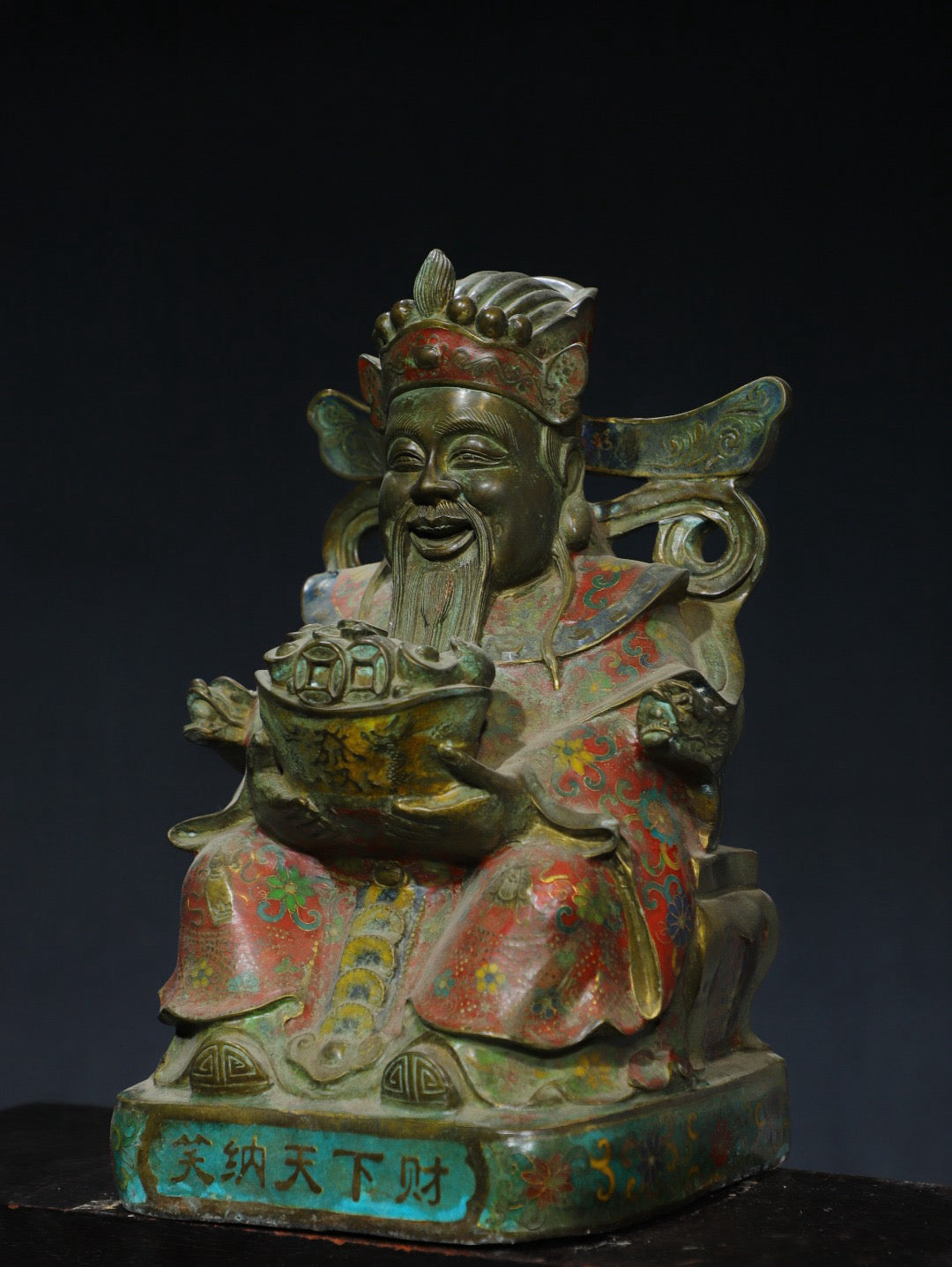 Chinese antique pure copper cloisonn é cloisonn é wire enamel colored statue of the God of Wealth Buddha