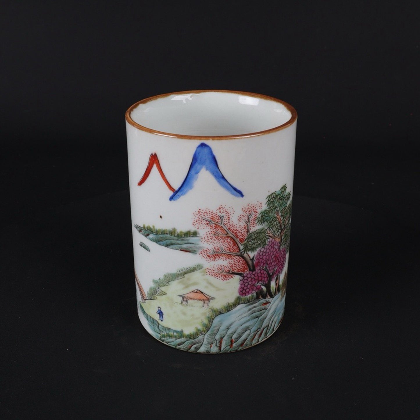 Light Crimson Colored Landscape Pattern Small Pen Holder