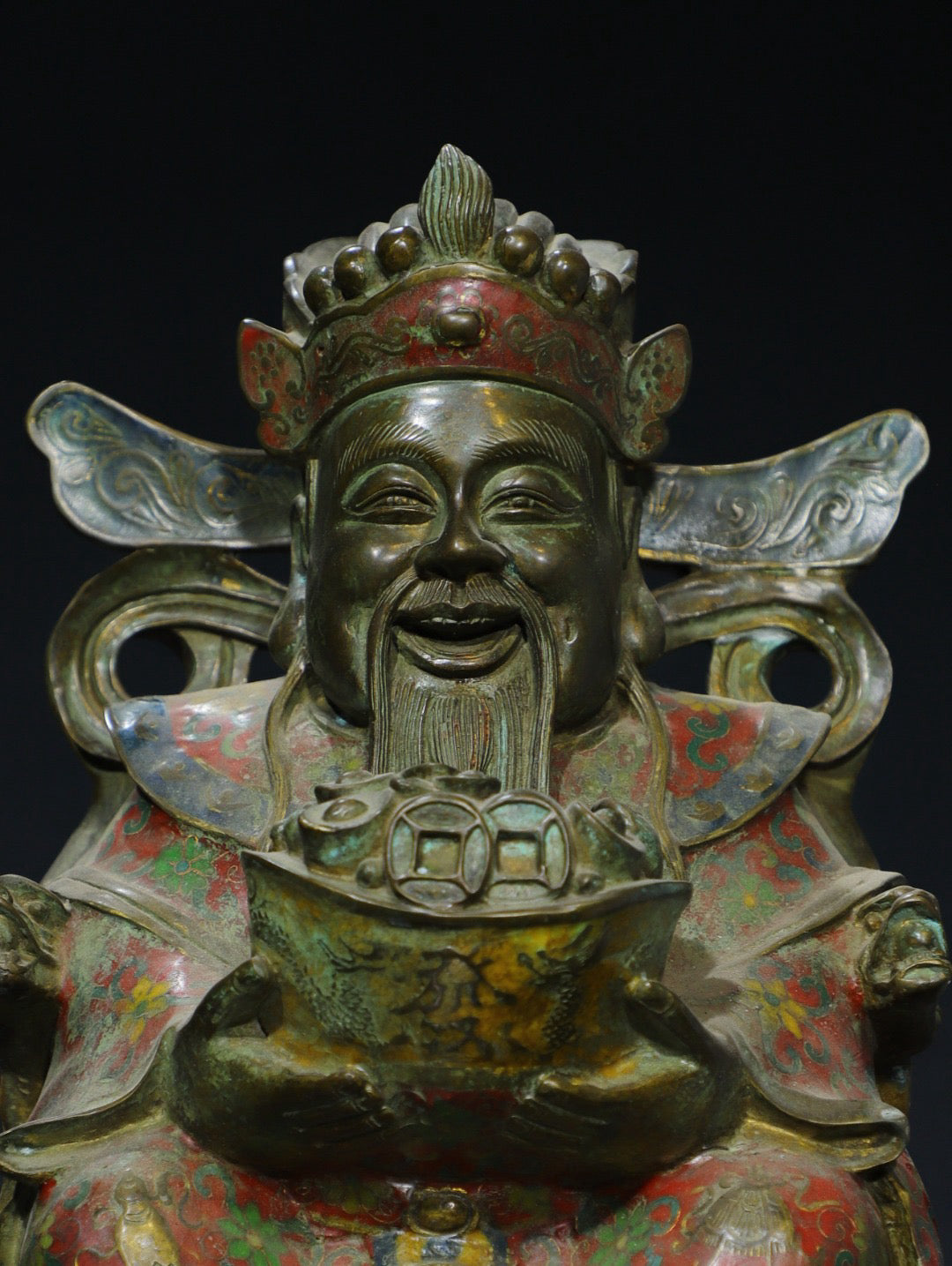 Chinese antique pure copper cloisonn é cloisonn é wire enamel colored statue of the God of Wealth Buddha