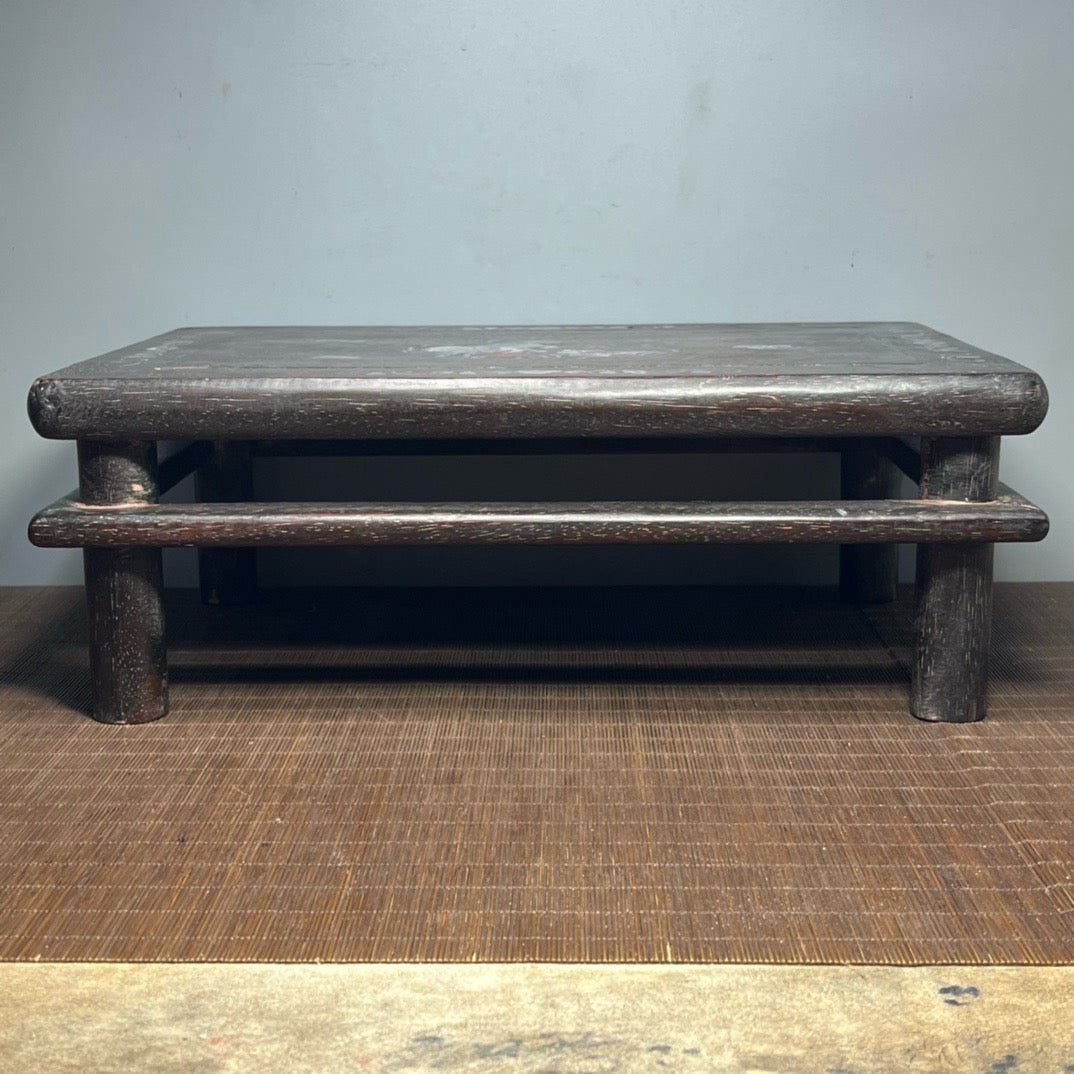 Chinese antique blood sandalwood inlaid with shell carved small kang table base