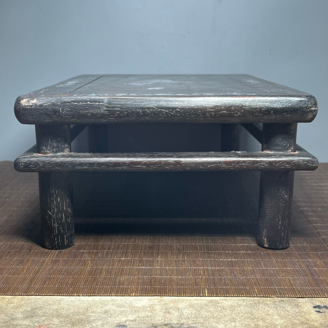 Chinese antique blood sandalwood inlaid with shell carved small kang table base
