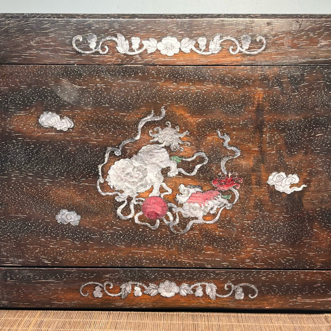 Chinese antique blood sandalwood inlaid with shell carved small kang table base