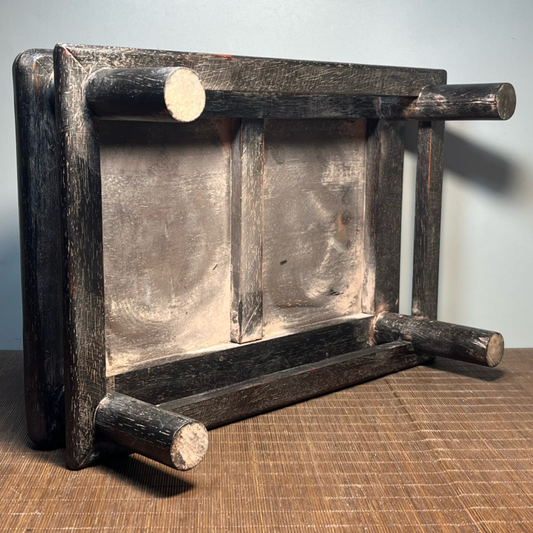 Chinese antique blood sandalwood inlaid with shell carved small kang table base