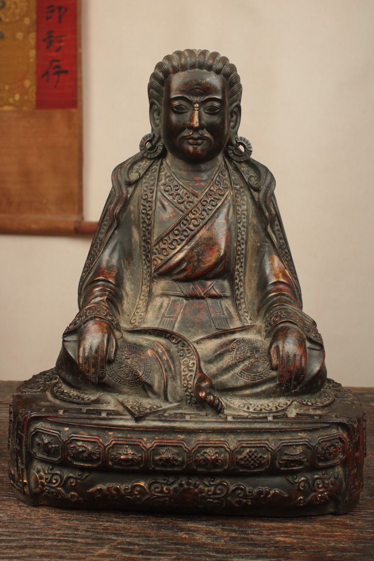 A set of Chinese antique pure copper statues of the Three Sages of the Kagyu sect