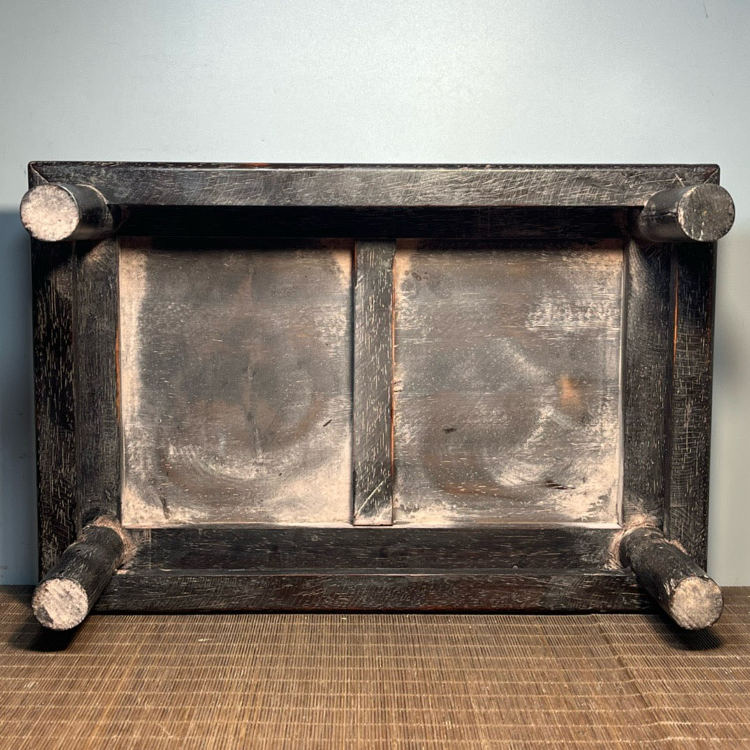Chinese antique blood sandalwood inlaid with shell carved small kang table base