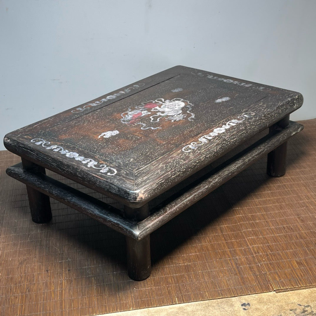 Chinese antique blood sandalwood inlaid with shell carved small kang table base