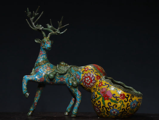 Chinese antique pure copper cloisonne attracting wealth deer ornaments