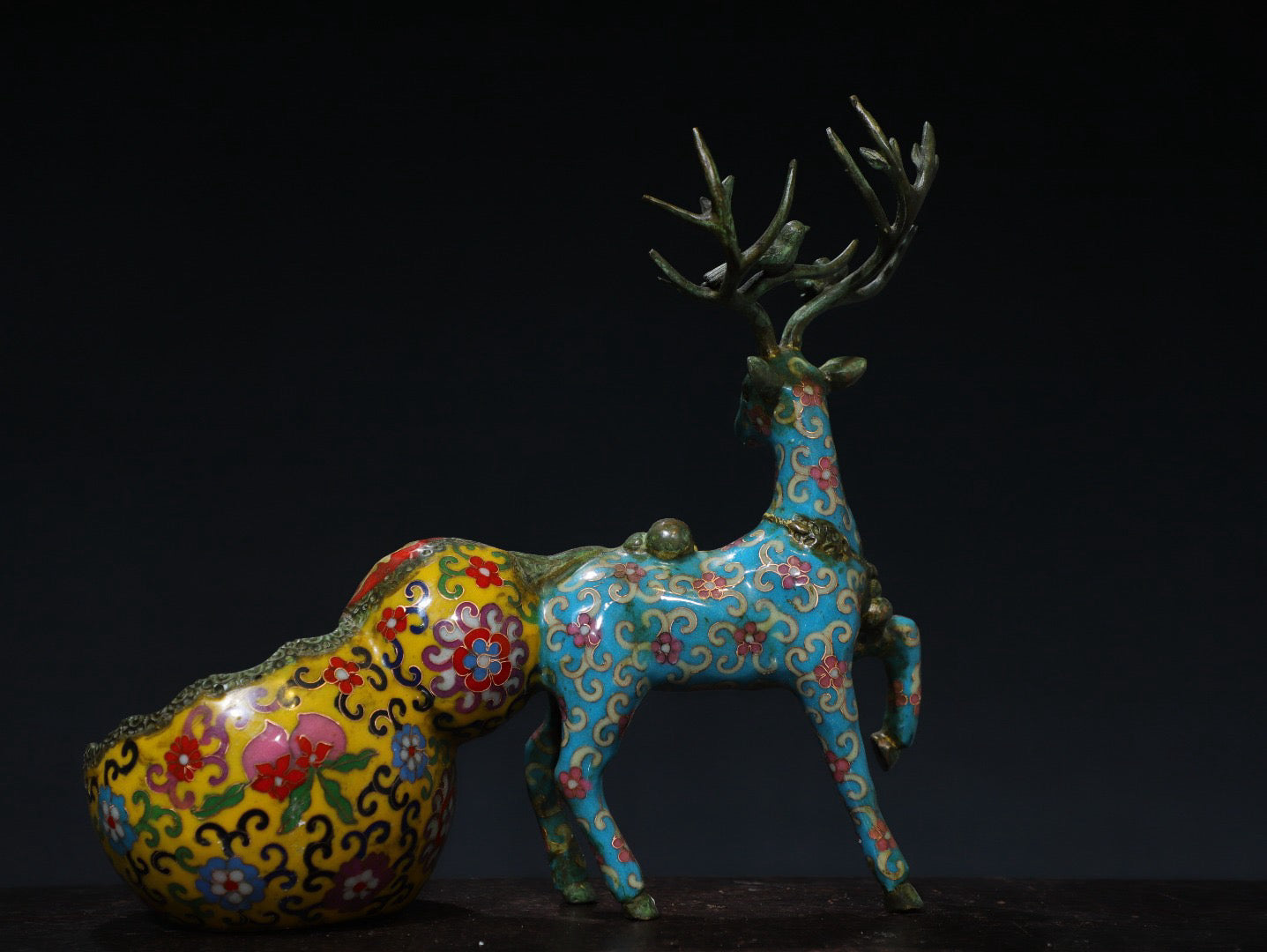 Chinese antique pure copper cloisonne attracting wealth deer ornaments