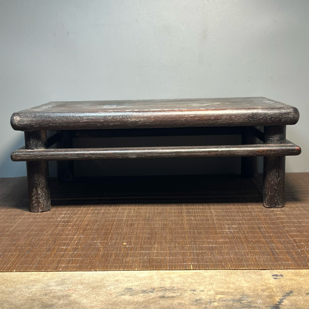 Chinese antique blood sandalwood inlaid with shell carved small kang table base