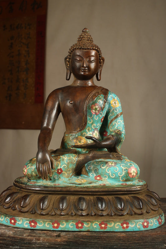 Chinese antique pure copper cloisonne statue of Shakyamuni Buddha