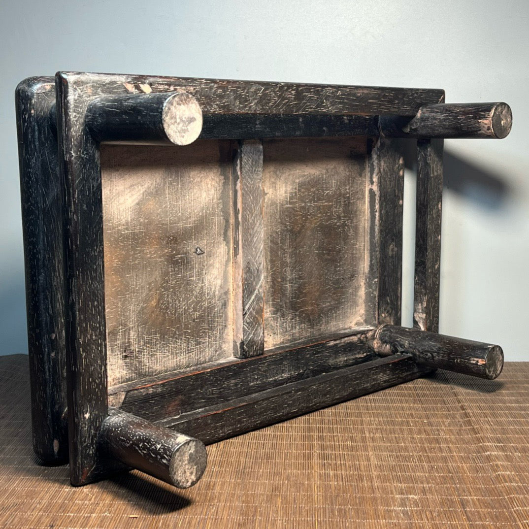 Chinese antique blood sandalwood inlaid with shell carved small kang table base