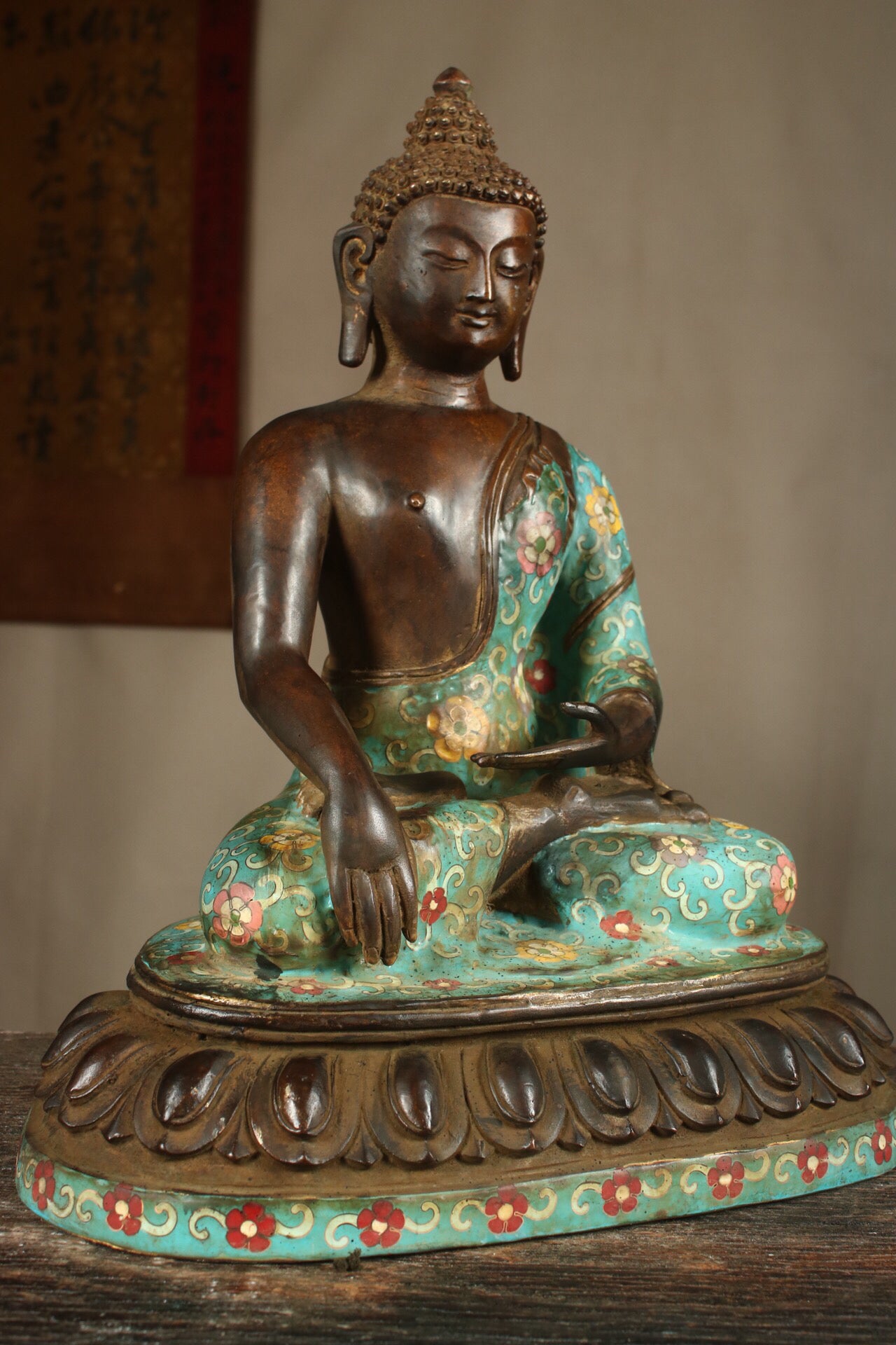 Chinese antique pure copper cloisonne statue of Shakyamuni Buddha