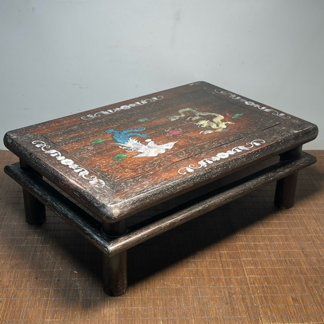 Chinese antique blood sandalwood inlaid with shell carved small kang table base