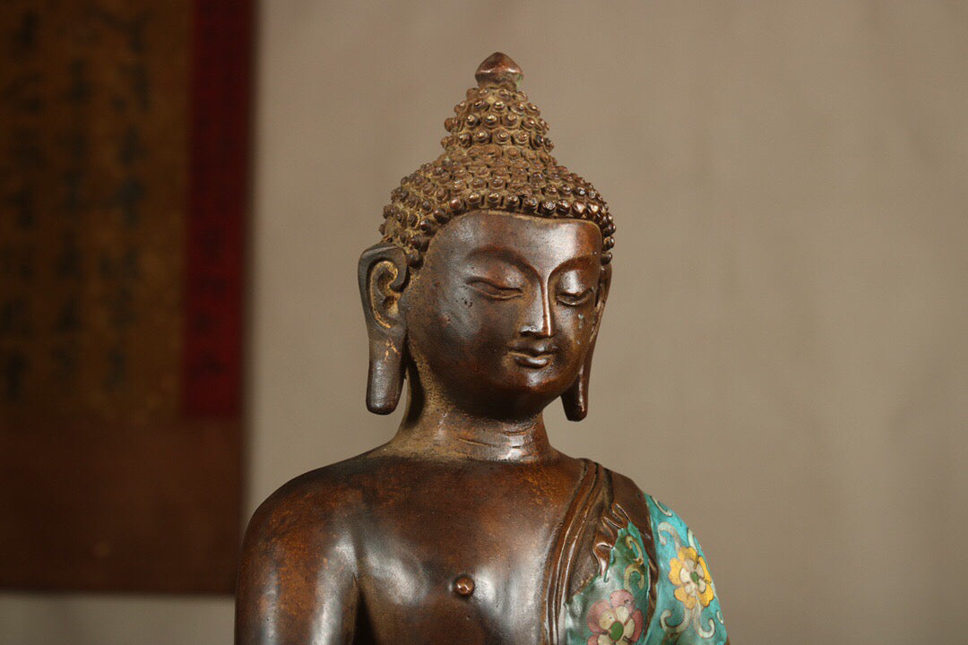 Chinese antique pure copper cloisonne statue of Shakyamuni Buddha