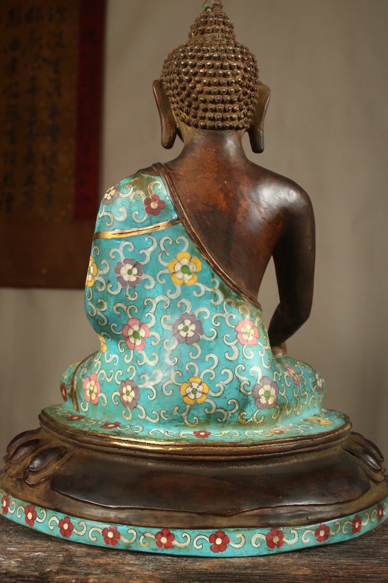 Chinese antique pure copper cloisonne statue of Shakyamuni Buddha