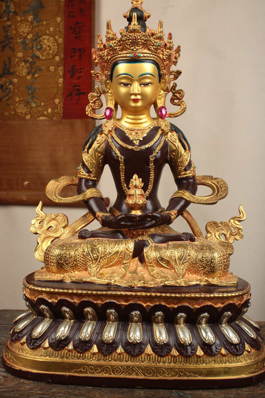 Chinese antique pure copper longevity Buddha statue