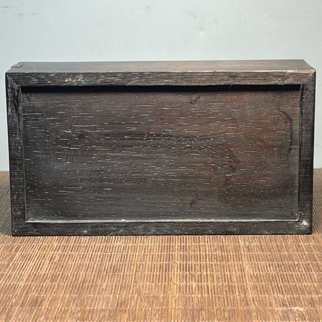 Chinese antique blood sandalwood inlaid with seashells carved with autumn chrysanthemums competing for beauty mechanism box