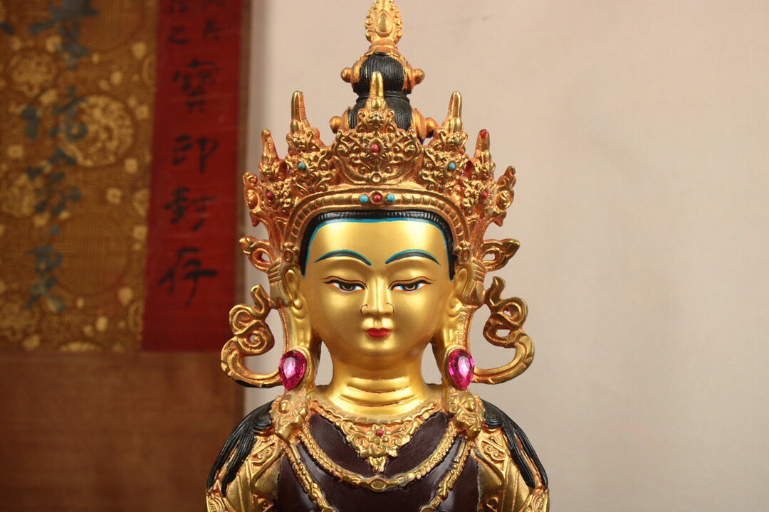 Chinese antique pure copper longevity Buddha statue