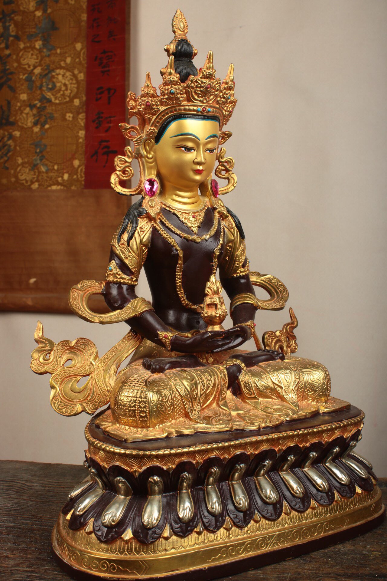 Chinese antique pure copper longevity Buddha statue