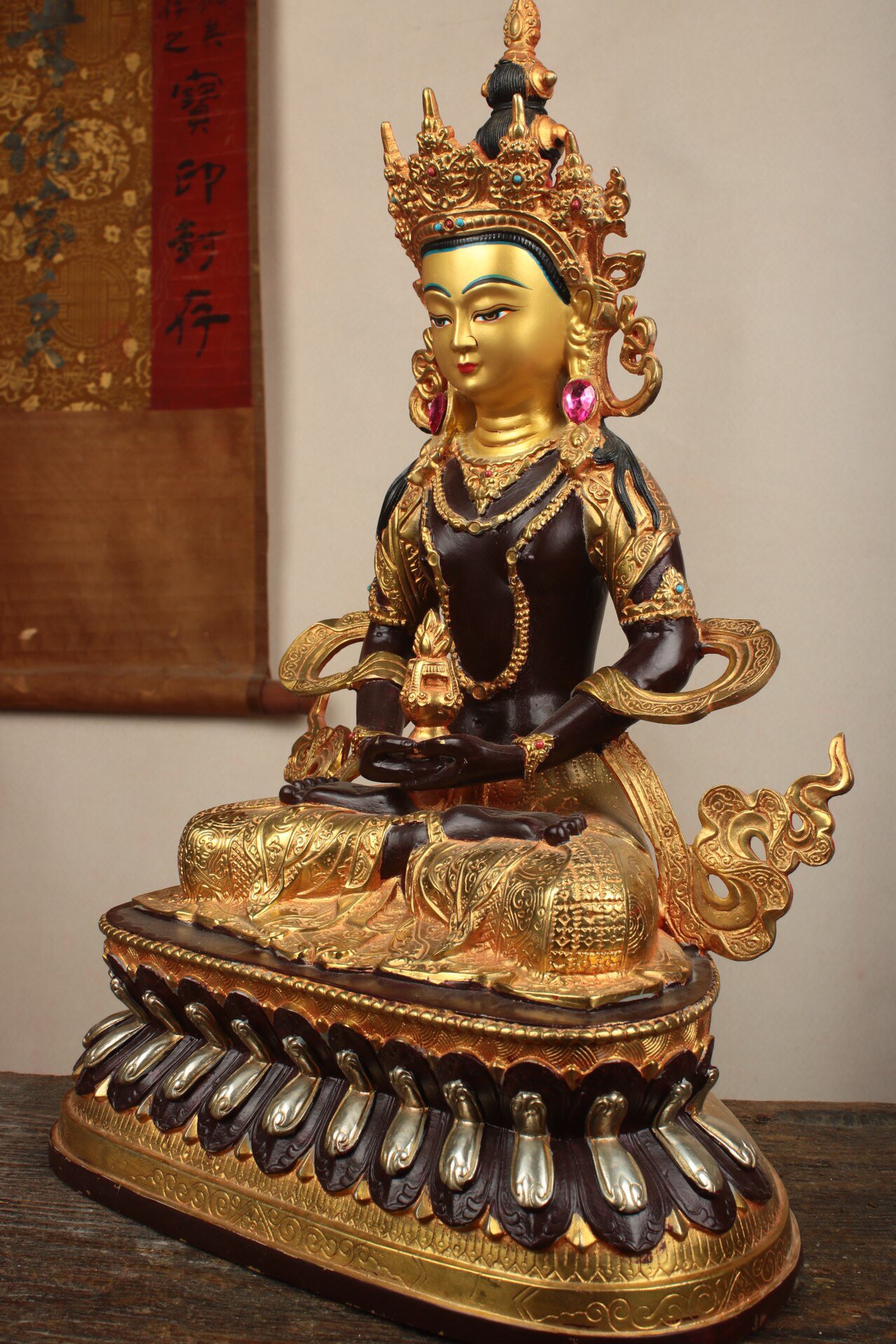 Chinese antique pure copper longevity Buddha statue