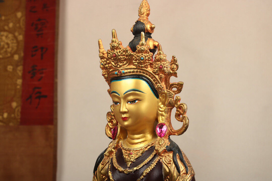 Chinese antique pure copper longevity Buddha statue